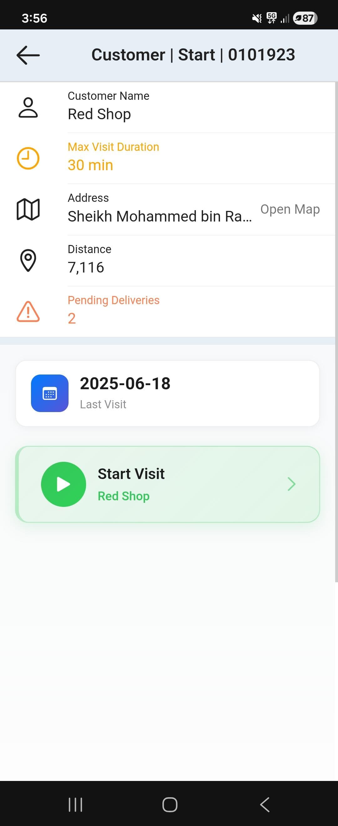 Start Customer Visit — Mobile