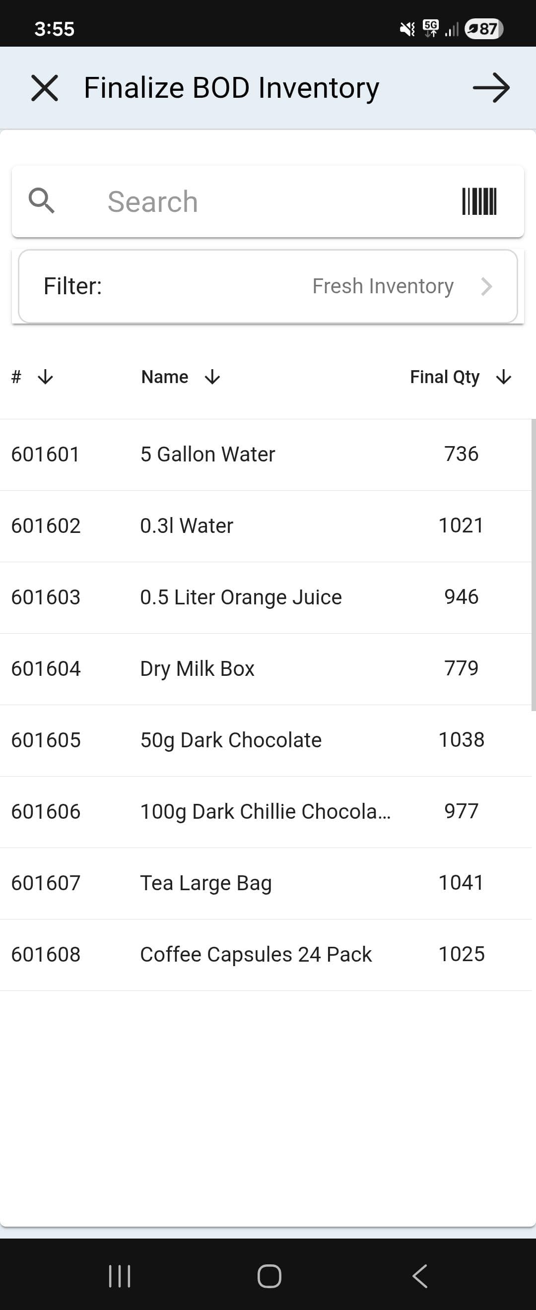 BOD Inventory — Mobile