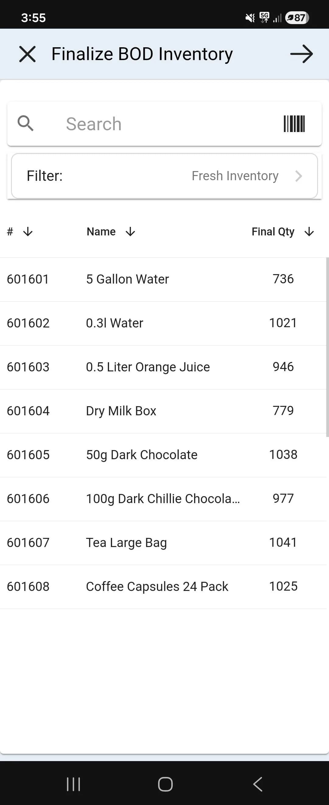 BOD Inventory — Mobile