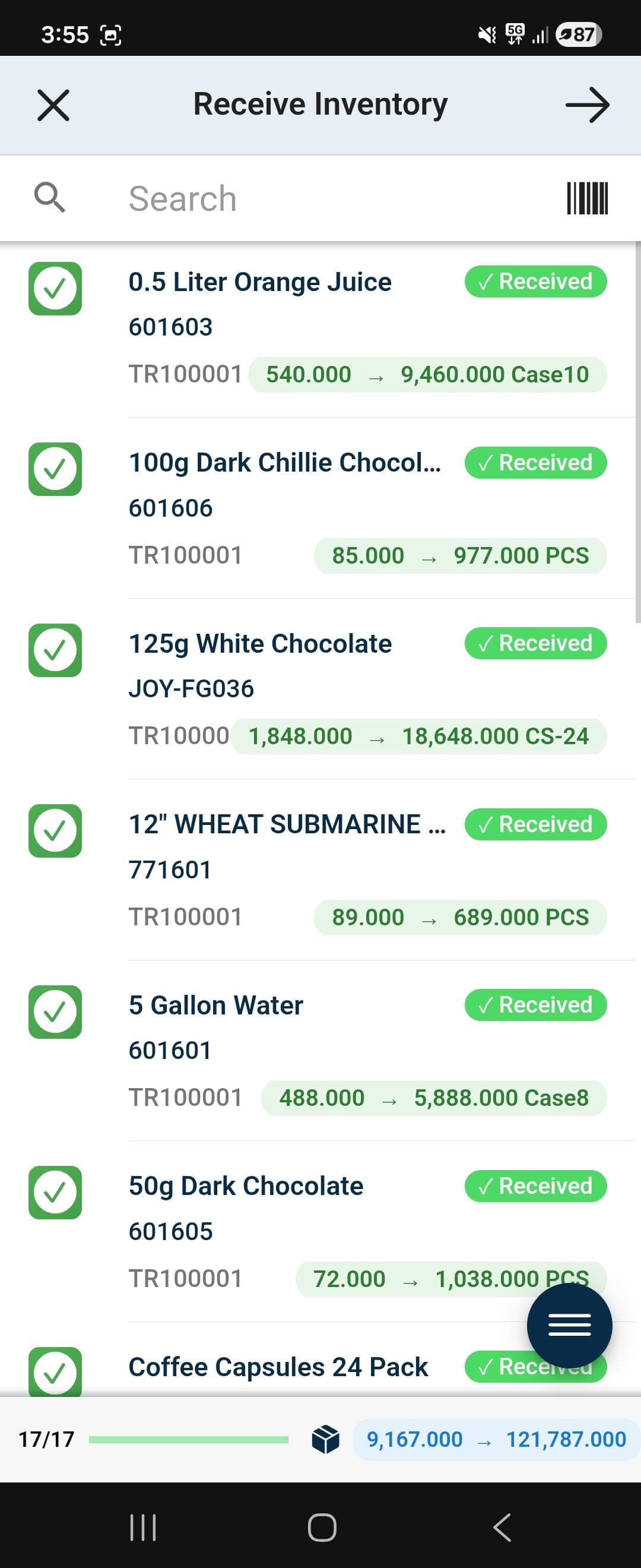 Receive Inventory — Mobile