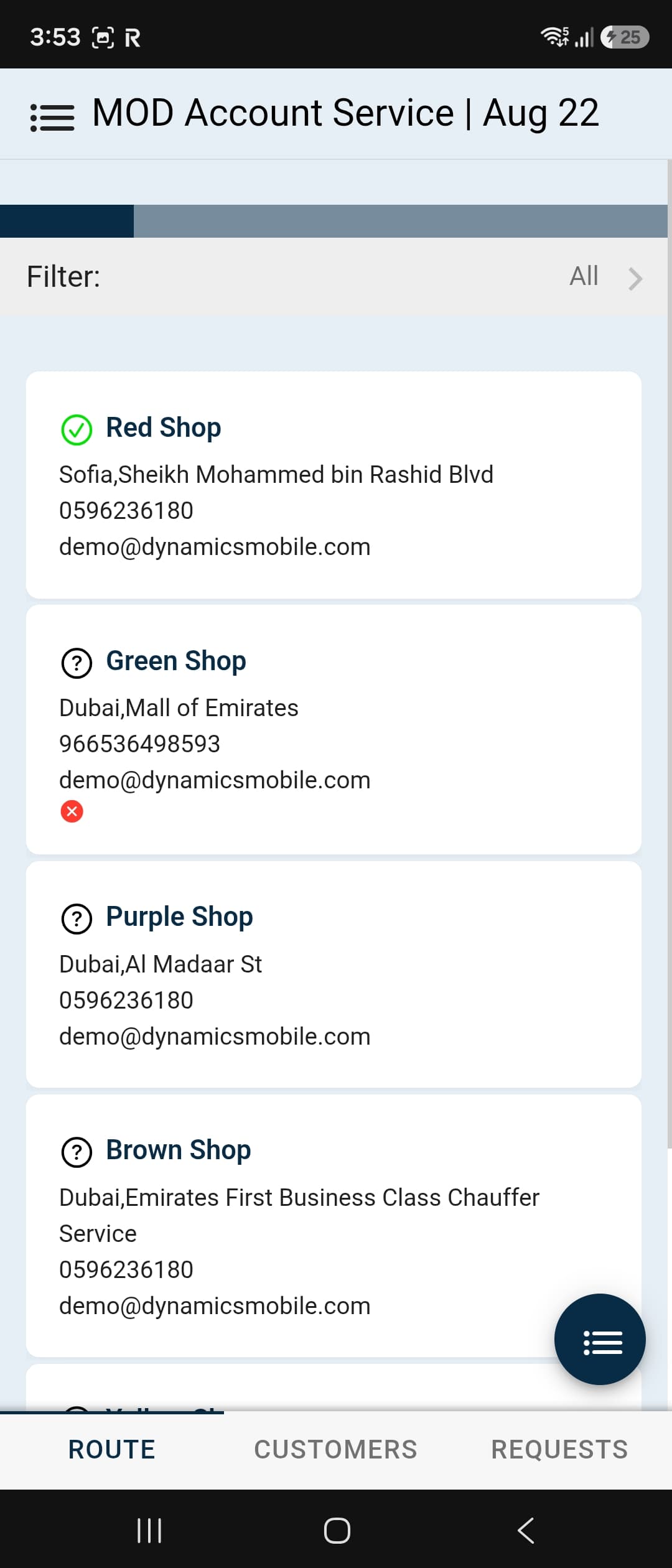 Route Visit List