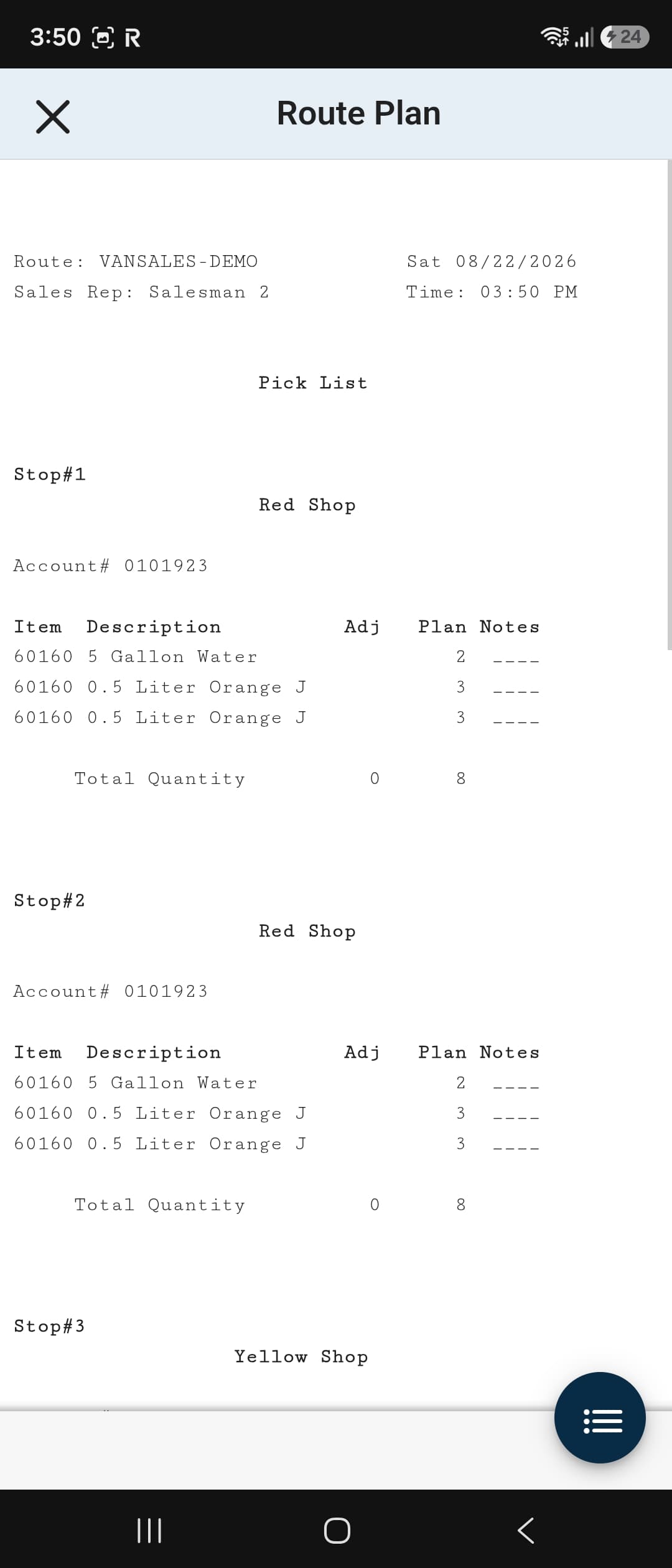 Start Route and Print Route Documents