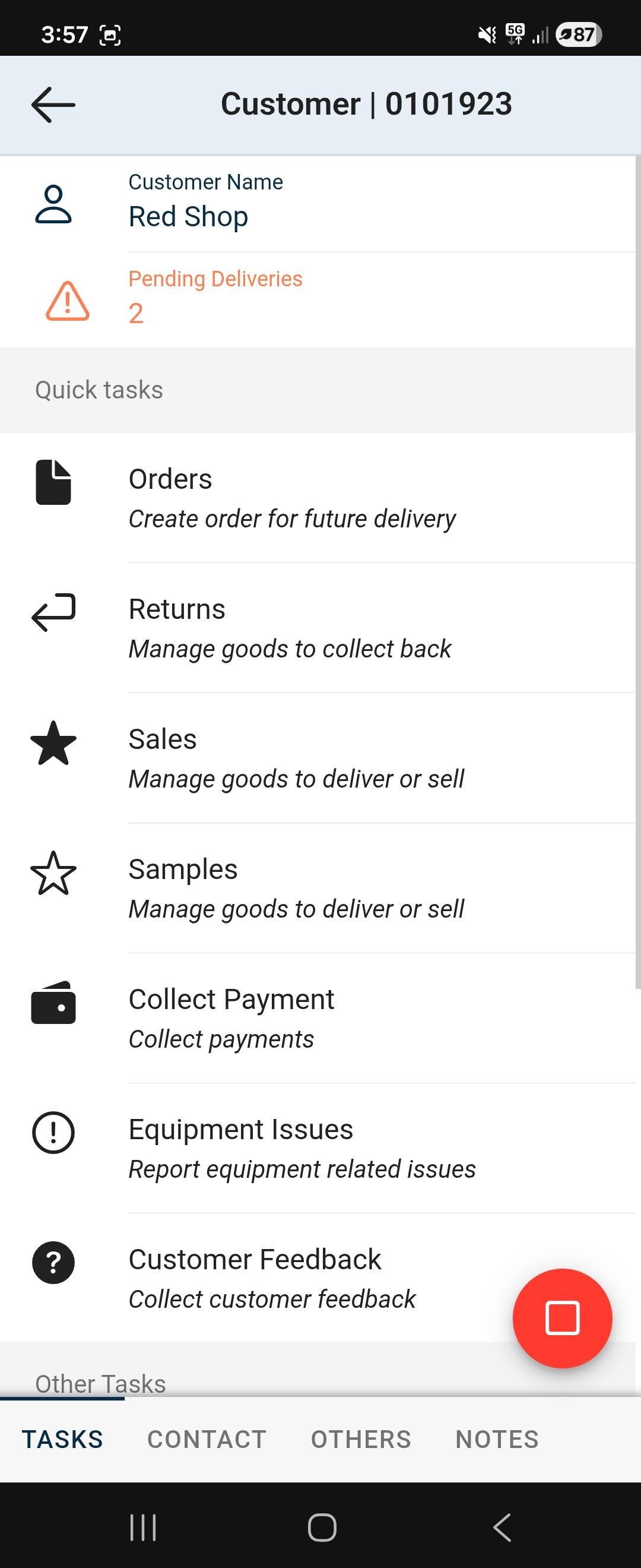 Customer Tasks — Mobile