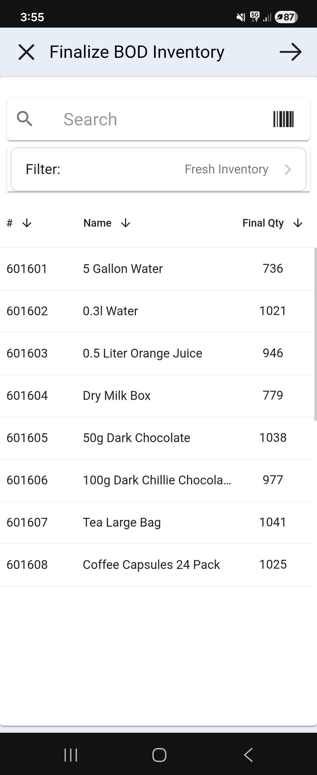 BOD Inventory — Mobile