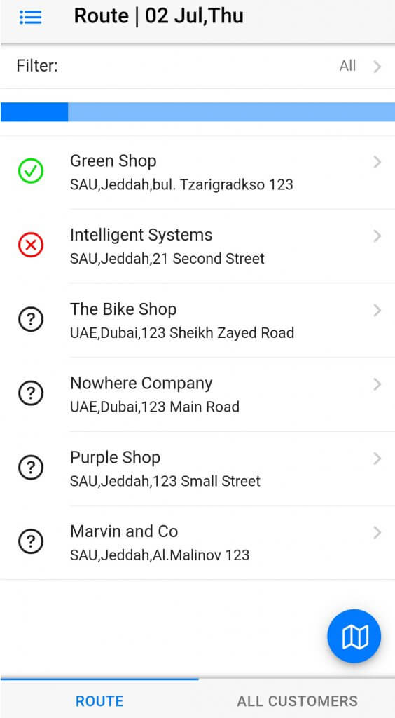 Dynamics Mobile Van-sales screenshot customer list