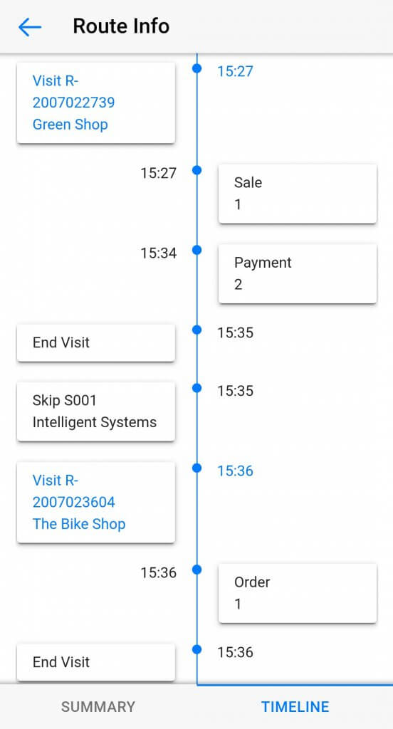 Dynamics Mobile Van-sales screenshot route report timeline