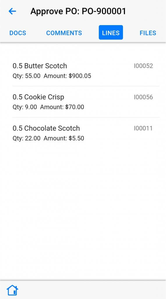 Dynamics Mobile Approvals for Microsoft Dynamics screenshot purchase order lines