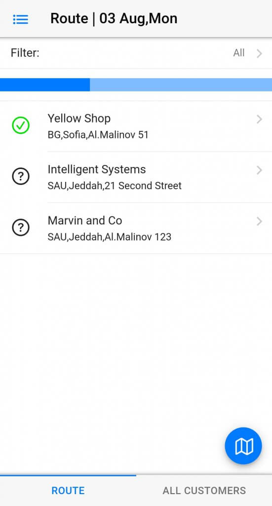 Dynamics Mobile Merchandise screenshot route list
